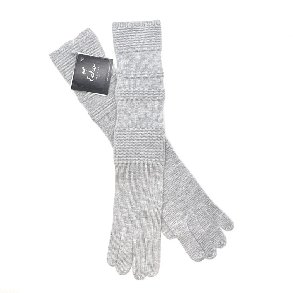 Echo Gloves Cashmere Blend Long Gray Knit Light Gray Winter New NWT